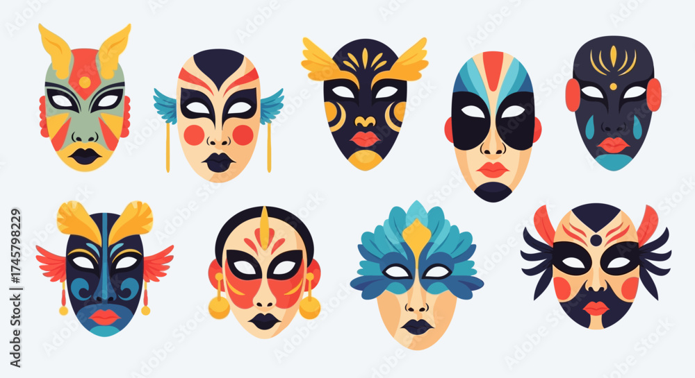Fototapeta premium Collection of Colorful Tribal Masks with Intricate Designs.