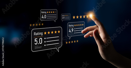 Customer centric review and rating system supports product review, digital rating concept, and customer give good trust by visualizing people choice through stars and feedback content technology Latch