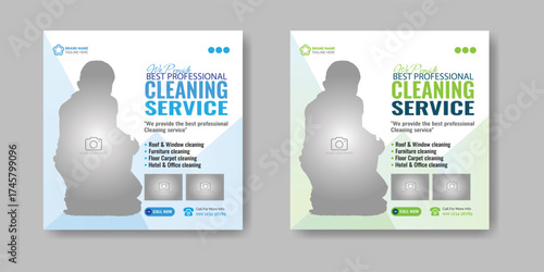 Cleaning service square flyer social media post or web banner template
