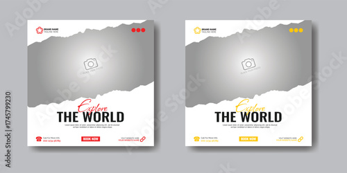 Travel banner Business social media post t template , Tour travel holiday tourism marketing social media post
