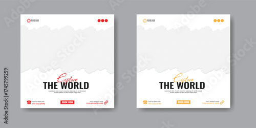 Travel banner Business social media post t template , Tour travel holiday tourism marketing social media post

