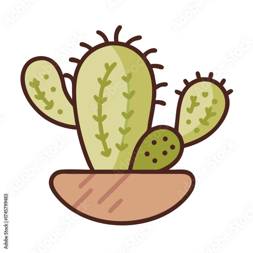 Cartoon cactus plant in pot with green spines 