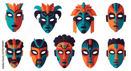 Colorful African Masks Collection - A Diverse Display of Tribal Art.