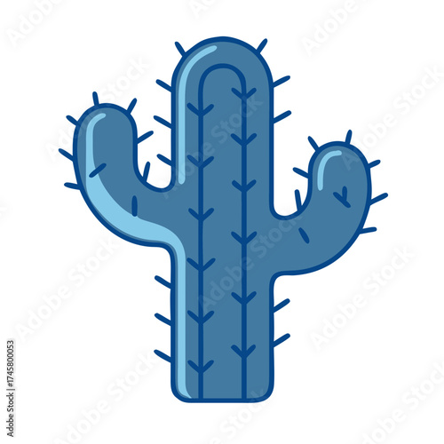 Cartoon cactus illustration in blue color with spines   