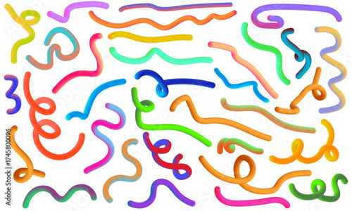 Colorful Wavy Lines Rainbow Gradient Vector Swirls  Celebration & Party Design Elements