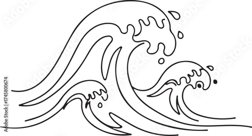Elegant One Line Drawing of Ocean Waves | Minimalist Wave Symbol Modern Vector Art