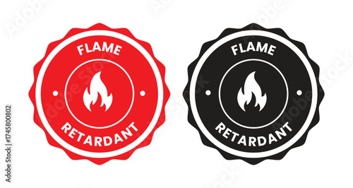 Flame retardant vector logo template. This design use fire label. Suitable for product stamp. Flame  logo, badge, icon, sticker, label, symbol, black, line, flat vector, isolated illustration	