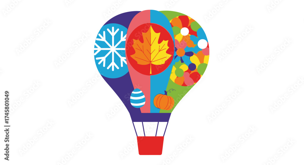 Fototapeta premium Colorful Hot Air Balloon Depicting the Four Seasons.