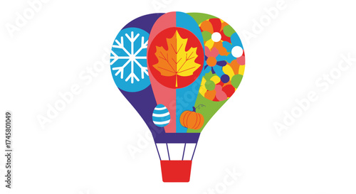 Colorful Hot Air Balloon Depicting the Four Seasons.