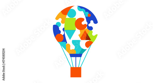 Colorful Hot Air Balloon with Abstract Shapes and Patterns.