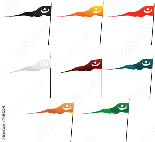Religious flags vector design , black flag png , white flag and red flag png , and Islamic green flag illustration 