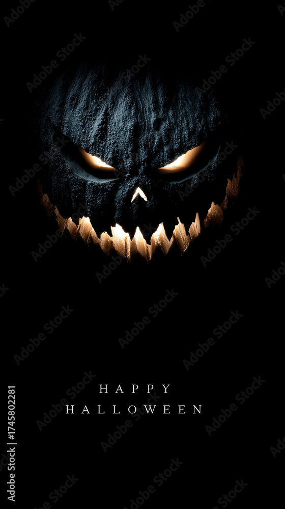 Naklejka premium Modern classy “Happy Halloween” design with sleek dark tones and blank caption space. Minimal, elegant, and subtly scary — perfect for banners or seasonal greetings.