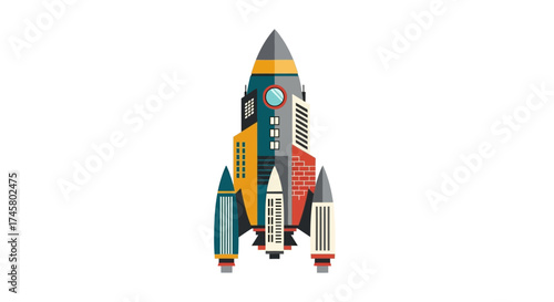 Colorful Retro Rocket Ship Illustration Ready for Space Exploration.