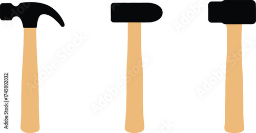 Variety of hammers for different construction and repair purposes black color