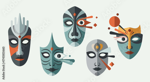 Creative collection of abstract tribal masks with surreal elements.