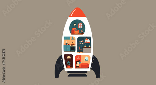 Creative rocket shaped shelf symbolizing a business startup launch.