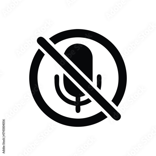 Minimal Black Microphone Off Icon in Circle - Mute Symbol
