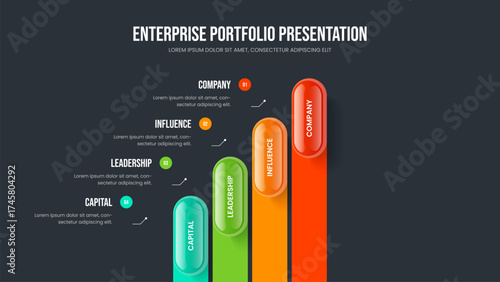 Financial Insight Four Step Diagram Presentation Layout. Project Briefing 4 Element Infographic Slide Design. Modern Forecast Slideshow Template Vector Illustration.