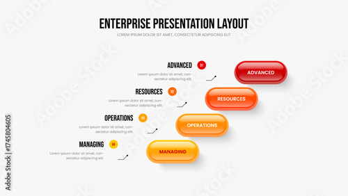 Project Proposal Frame Design Vector Illustration. Company Plan 4 Step Diagram Presentation Layout. Enterprise Profile Four Element Infographic Slide Template.
