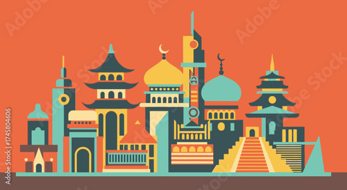 Diverse Architectural Landmarks Representing Global Cultures and Religions.