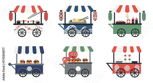 Diverse Street Food Carts Illustration.