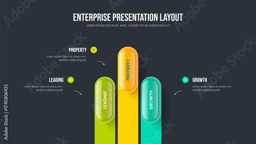 Enterprise Solution Slideshow Template Vector Illustration. Business Analysis Three Option Infographic Frame Design. Marketing Review 3 Step Diagram Presentation Layout.