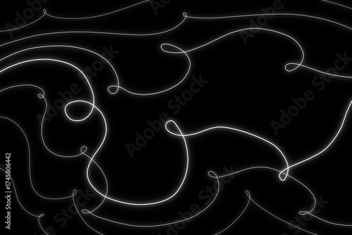 Abstract glowing white curved lines on a black background