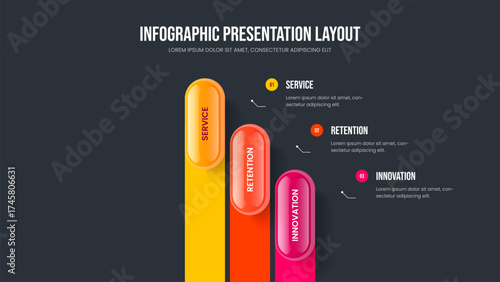 Consulting Innovation Frame Template Vector Illustration. Creative Strategy 3 Step Infographic Slideshow Layout. Modern Insight Three Option Diagram Slide Design.