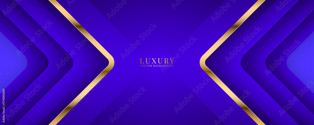 © Arroyan Art - 3D purple luxury abstract background overlap layer on dark space with golden arrow lines effect decoration. Modern graphic design element cutout style concept for web, flyer, card, or brochure cover