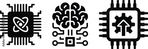 Modern technology icons featuring microchip artificial intelligence and quantum computing