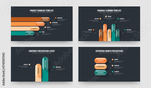 Marketing Review 4 5 2 3 Element Diagram Slideshow Layout Bundle. Service Launch Four Five Two Three Option Infographic Frame Template Vector Illustration Collection.