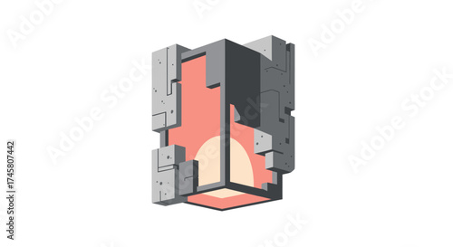 Futuristic Abstract Geometric Structure with Glowing Interior Light.
