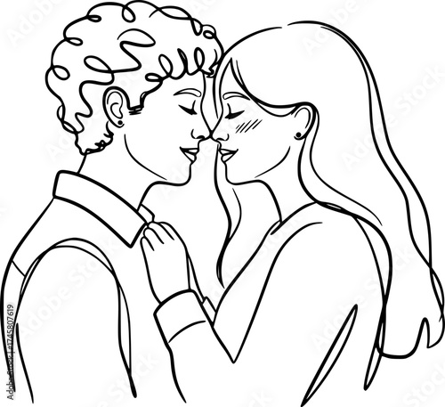 two people in love, simple lines