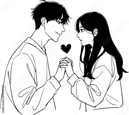 two people in love, simple lines