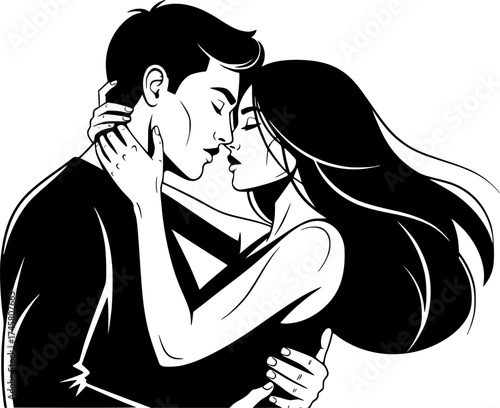 two people in love, simple lines