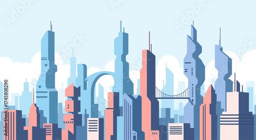 Futuristic Cityscape with Modern Architecture and Urban Design.