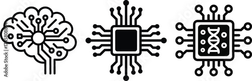 Digital brain and dna chip icons representing ai biotechnology and future technology concepts
