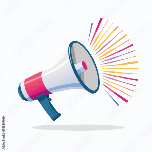 Illustration of a megaphone with colorful sound waves emanating from its opening.
