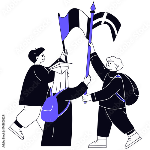 People carrying flags in a protest or parade