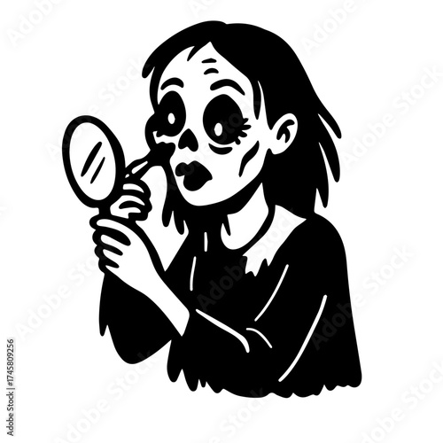 Skeleton girl paints herself for Halloween