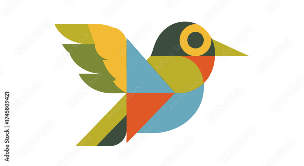 Obraz premium Geometric bird illustration with vibrant colors and abstract design elements.