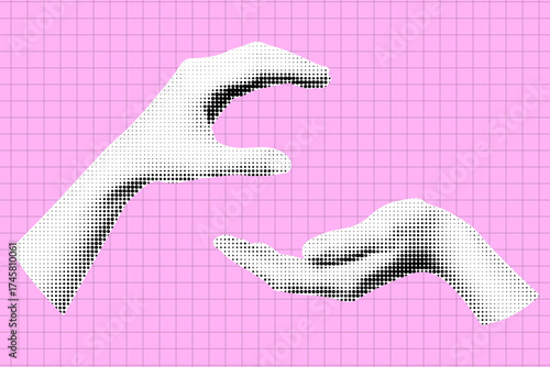 Hands giving and taking halftone collage