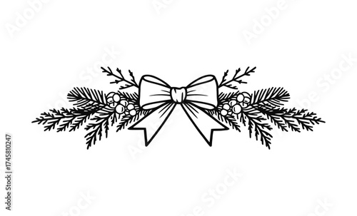 A bow with pine needles and berries illustration