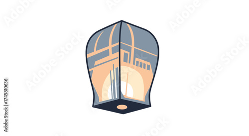 Illustrated traditional Asian sky lantern with a warm glow.