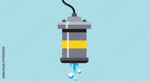 Industrial water filter purification system dripping clean water drops.