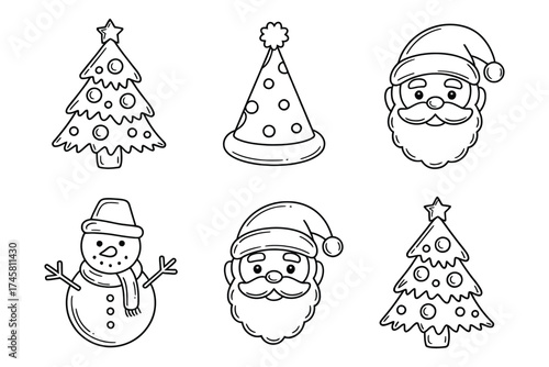 Christmas themed outlines of santa and more icons