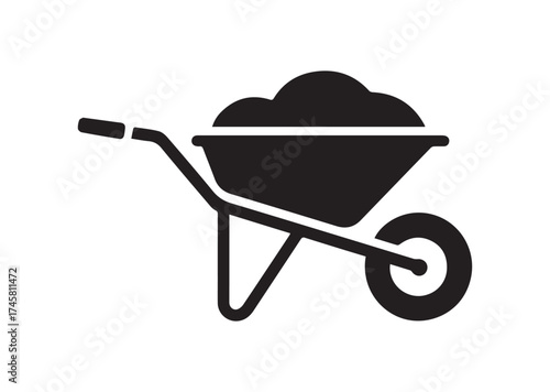 Wheelbarrow icon, Wheelbarrow solid vector design