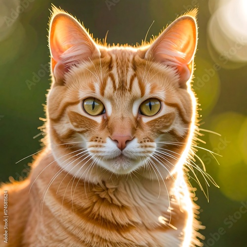 Close-up of a ginger cat, bathed in golden sunlight