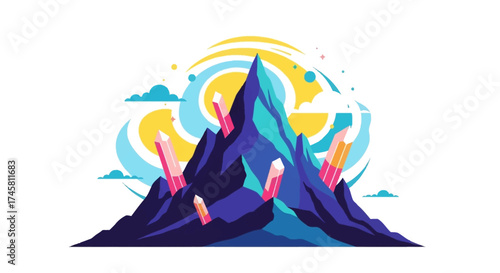 Majestic Mountain Peak with Radiant Crystals.
