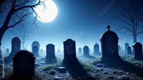 Spooky Graveyard Under Moonlight - A Haunting Halloween Night Scene.